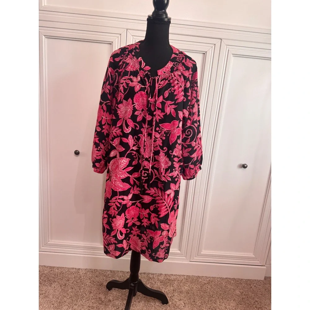 Johnny Was Black Pink Floral Tunic Dress XL W34525-4 - Picture 2 of 7